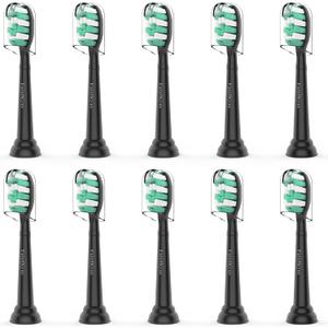 Toothbrush Replacement Brush Heads for Philips Sonicare C1 C2 ProtectiveClean 4100 5100, Electric Sonic Tooth Refill Head Plaque Control, 10 Pack, Black