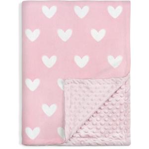 Heart Minky Baby Blanket 30 x 40 Inches for Girls, Soft Plush Receiving Blanket with Dotted Back, Gift for Toddler Newborn Infant Christmas Birthday Baby Shower