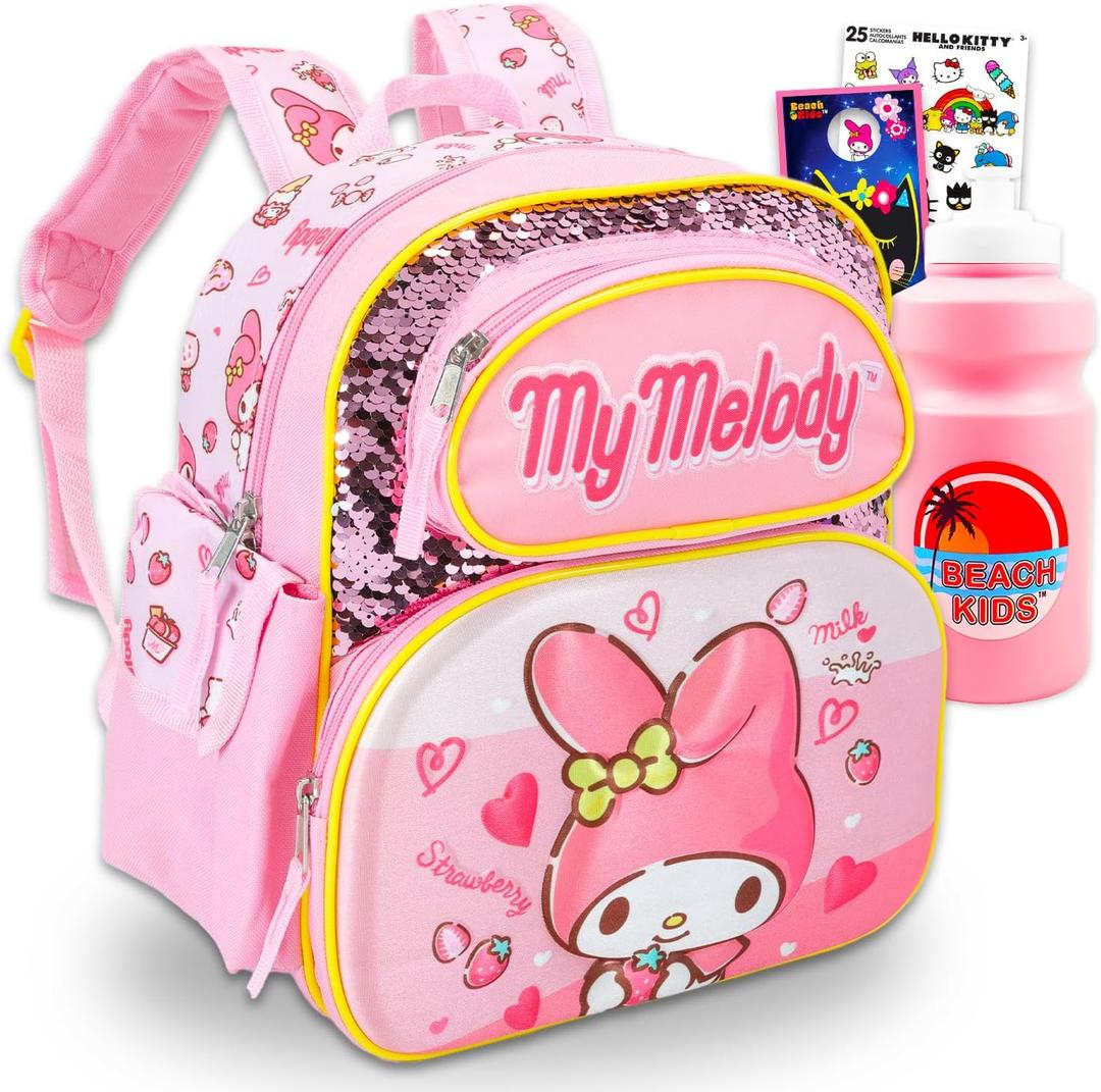 My Melody Mini Backpack for Girls - Bundle with 12 My Melody Backpack Plus Stickers, Water Bottle, More | Sanrio Backpack Purse for Girls