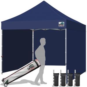 Eurmax USA 10x10 Pop Up Canopy Tent,Commercial Tent with Patented No-Tip Rolling Bag,4 Zippered Removable Walls,UV & Water Resistant Canopy Top,Heavy Duty Outdoor Gazebo,Instant Shelter(Navy Blue)