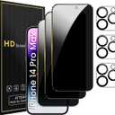 3 Pack Privacy Screen Protector for iPhone 14 Pro Max 6.7 Inch with 3 Pack Camera Lens Protector, Anti Spy Tempered Glass Film, Anti-Scratch, Touch Sensitive, Case Friendly