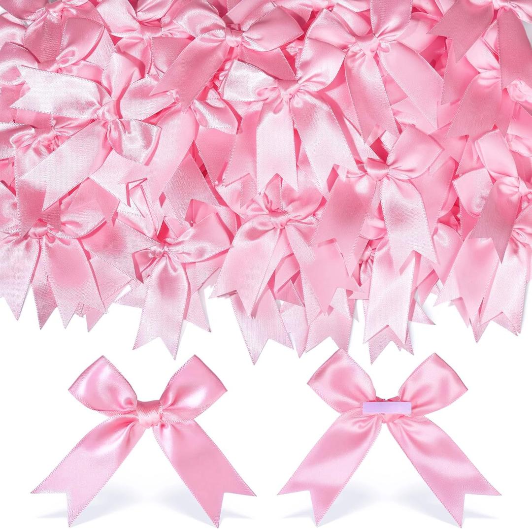YGDZ Pink Bows, Satin Self Adhesive Pink Ribbon Bows for Crafts, Baby Pink Bow with Double-Sided Tape, Small Bows for Gift Wrapping, Wedding Decor, Party Favors