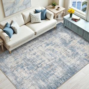 Area Rugs 5x7 for Living Room Washable Non Slip Low Pile Dining Room Bedroom Rug Modern Abstract Home Office Decor Blue