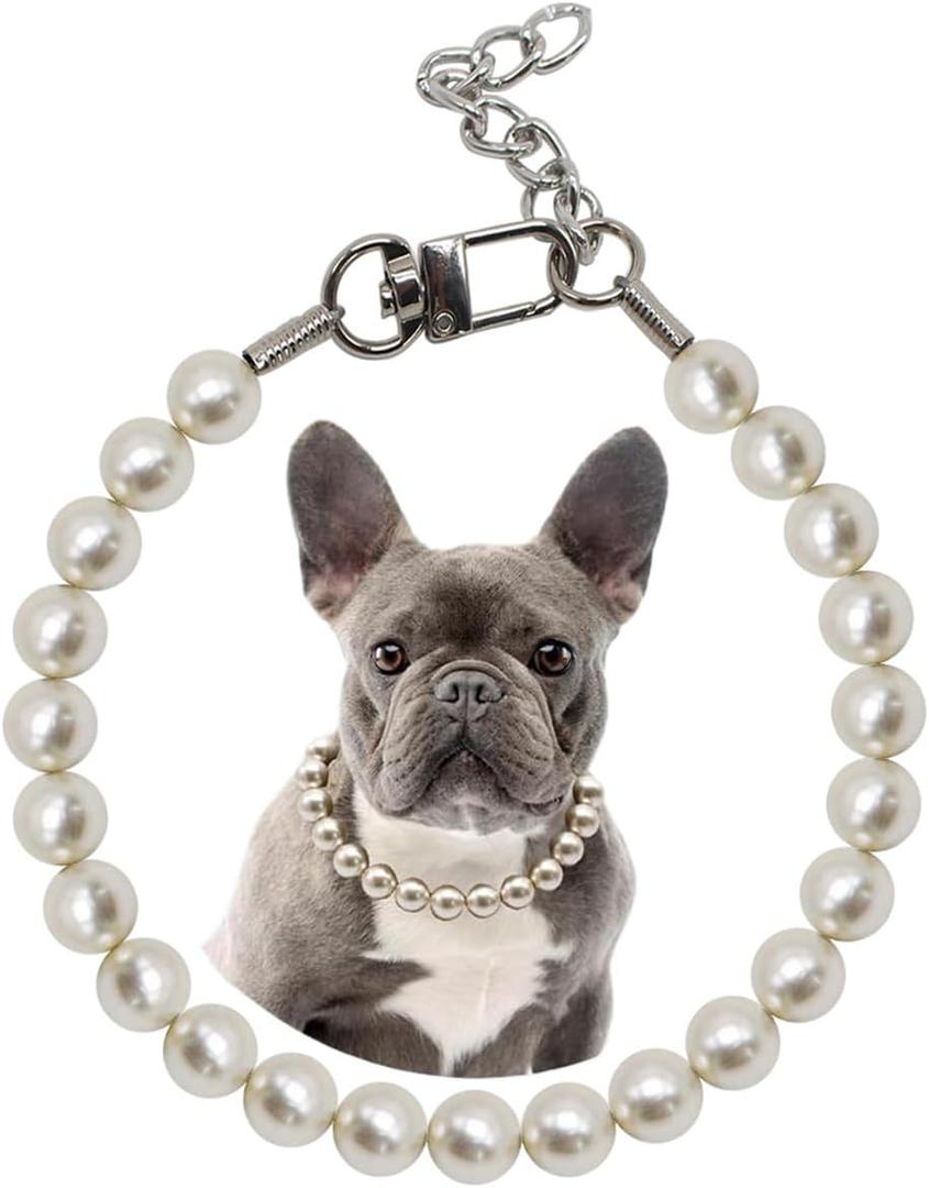 0.55 inch Big Pearl Dog Collar,Suit for Medium Large Dog,Occasions and Garden Party,Strong Stainless Steel Wire Rope,Elegant Exquisite Adjustable Dog Pearl Necklace (15.7"-17.7"(Inner Circumference), Champagne)