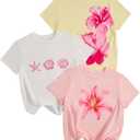 RoseSeek Girl's Shirts 3 Packs Star Butterfly Graphic Tees Crew Neck Short Sleeve T Shirt Casual Tops (White)