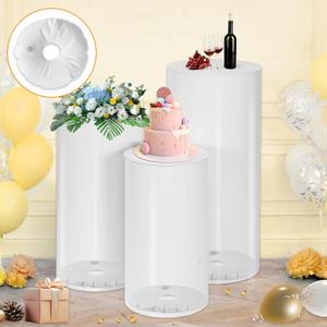 Thickened PVC Cylinder Pedestal Stands 3Pcs with Free Weighted Water Bag - White Round Pedestal Stand for Wedding, Birthday, Babyshower Decoration 35.4''(L),29.5''(M),23.6''(S)