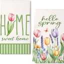 Tulip Hello Spring Kitchen Towels Set of 2,Green Floral Dish Hand Towels Farmhouse Indoor Outdoor Holiday Seasonal Decorations DD094 (Pink)