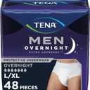 TENA Men Overnight Extra Coverage Underwear for bladder control, Masculine, Discreet, L/XL, 48 Count (Waist size 44in-64in)