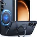 TORRAS Magnetic Stand for Samsung Galaxy S25 Case, [Compatible with MagSafe] [Military Grade Drop Tested] Shockproof Ring Translucent Slim Protective Phone Case for S25 Case Ostand, Black