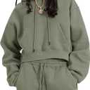 Flygo Womens Fleece 2 Piece Outfits Sweatsuit Crop Pullover Sweatshirt Joggers Pants Tracksuit Set (Medium, Grey Green)