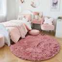 Blush Pink Small Round Rug 3Ft for Kids Bedroom, Fluffy Fuzzy Furry Circle Area Rugs for Girls Room Decor Aesthetic, Shaggy Circular Carpet for Nursery Dorm Baby, Cute Neutral Dusty Rose Mauve Rug