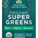 Ancient Nutrition Super Greens Powder, Organic Superfood Powder with Probiotics Made with Spirulina, Chlorella, Matcha, and Digestive Enzymes, 25 Servings, 7.05oz, BB Date: 08/13/26