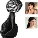 2 In1 Wrap Cap Bonnet Reversible Adjustable Tie Band, Silk Bonnet Hair Wrap Cap for Silk Press, New Satinbonnet for Sleeping, Double Layered Nettie Band for Curly Natural and Braided Hair (Black)