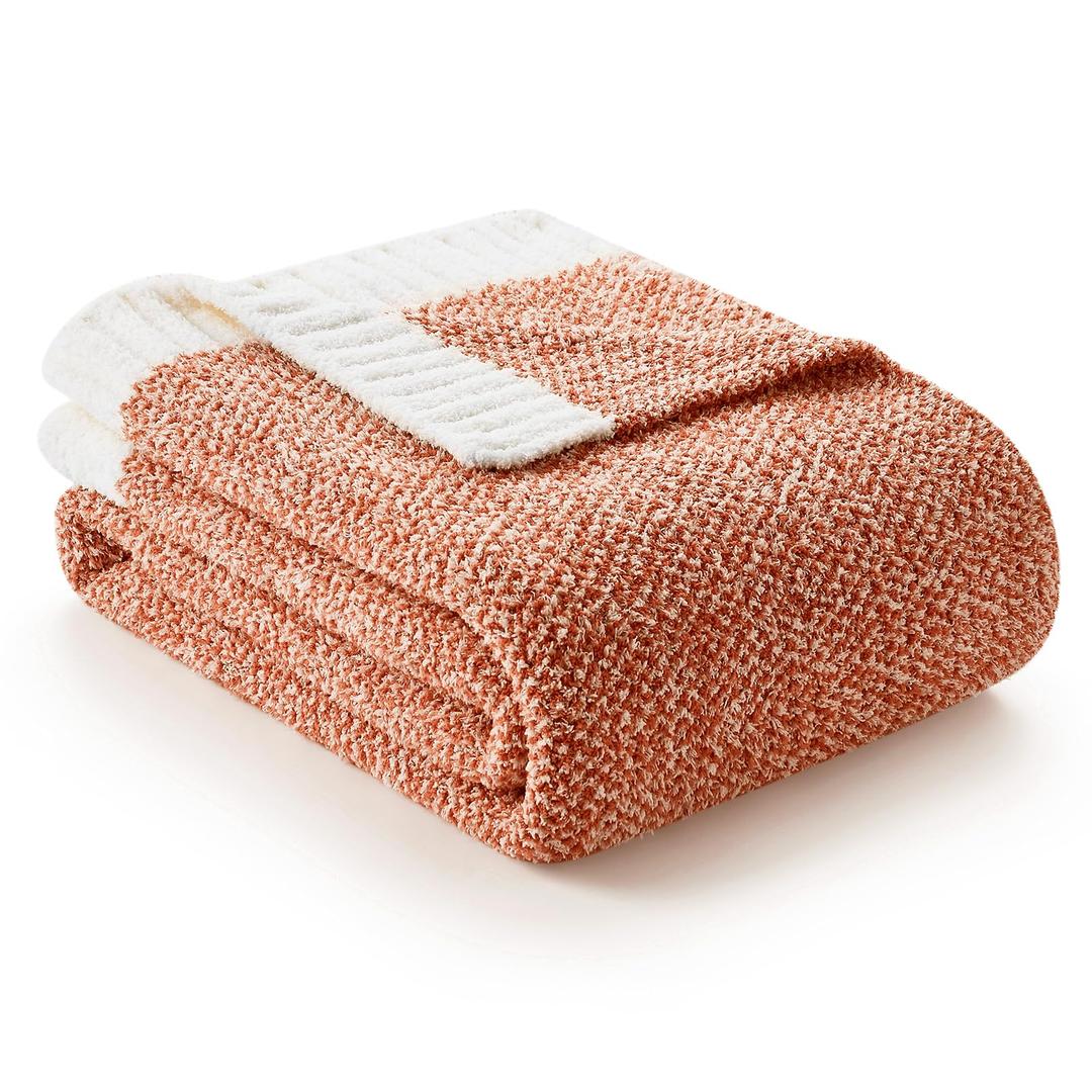 Snuggle Sac Orange Fall Throw Blanket for Couch, Oversized Throw XL Super Soft Warm Blankets Cozy Knit Fuzzy Throws for Sofa, Bed, Living Room, Heather Orange, 50x70 inches