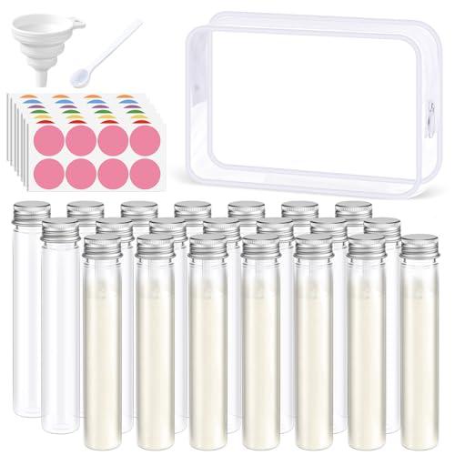 Shinylin 33 Pcs Protein Powder Travel Container Set 21 Pcs 90ml Reusable Powder Supplement Plastic Tubes and Portable Travel Organizer Zip Up Bags Funnels Spoons and Labels for Workout, Fitness