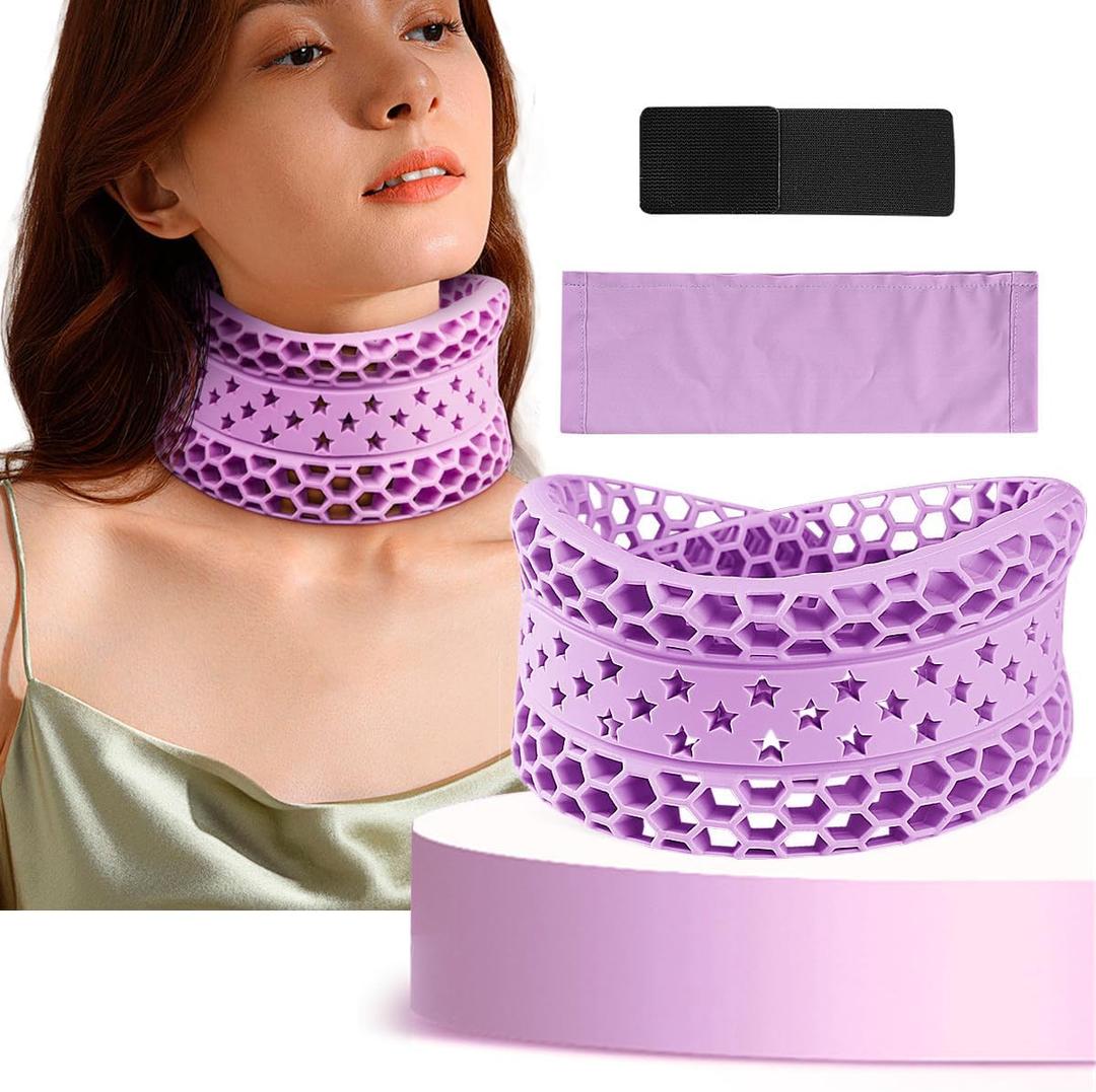 Neck Brace for Neck Pain and Support, Soft Silicone Cervical Collar for Sleeping, Adjustable Breathable Honeycomb Neck Protector Wrap, Keep Vertebrae Stable, Cervical Spine Pressure Relief (Purple)