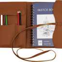 Drawing Book Cover Sketchbook Cover with Pencils Leather Artist Bag Artist Gifts Leather Art Book Cover for Sketchbook Journal Notebook (S for 5.5"x 8.5")