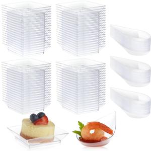 Juvale Mini Appetizer Plates Set & Teardrop Spoons - 72-Piece, 2.5" Square & 3.75" Teardrop, Black - Disposable Plastic Mini Plates & Spoons for Appetizers