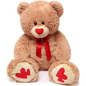 MorisMos Love Heart Giant Teddy Bear, 36 Inch Big Love Bears with Bow Tie, Large Valentines Stuffed Animals for Girlfriend, Boyfriend, Brown