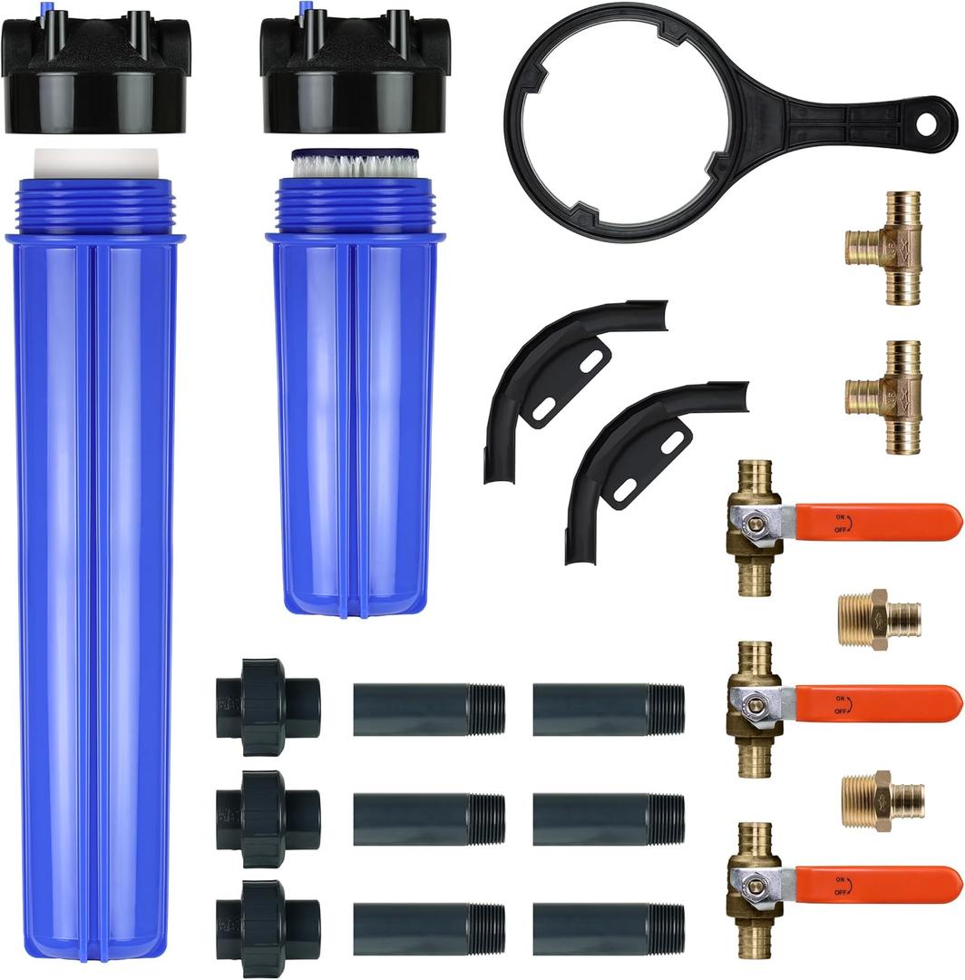 Aquasana Whole House Water Filter System Professional Installation Kit | Brass Components | 3/4" Fittings | Includes 20" Pre-Filter and 10" Post-Filter | Includes Bypass | EQ-1000-075