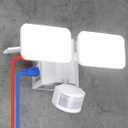 LEONLITE 28W LED Security Light with GFCI Outlets, Motion Sensor & Dusk to Dawn Flood Lights Outdoor, Adjustable 2-Head, Wet Location, 5000K Daylight, ETL Listed, White