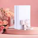 Leinuosen 2 Pcs Pink Bow Bookends Ceramic Cute Book Ends Decorative Book Stand Bow Sculpture Statues Tabletop Shelf Ornament Room Decor for Home Office School Dorm Girl Desk