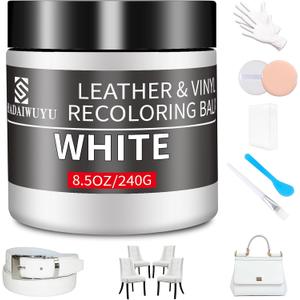 Leather Recoloring Balm,8.5oz Leather Color Restorer,White Leather Repair kit for Furniture and Car Interior,Leather Couch Scratch Repair,Leather Dye Paint for Faded,Cracked and Damaged Leather
