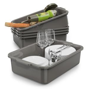 Gray 13 L Commercial Bus Tubs/Tote Box, Plastic Storage Wash Basin Tub, 5-Pack
