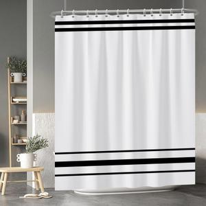 Baocicoo Striped Shower Curtain for Bathroom Minimalism Style Shower Curtain Set Black and White Stripes Shower Curtains Dormitory Cubicle Waterproof Fabric Shower Curtains with Hooks 72x84 Inches (72W x 84H(Extra Height))