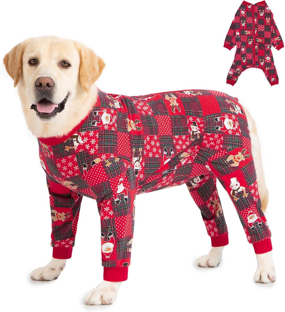 Yeapeeto Dog Onesie Surgery Recovery Suit for Large Medium Bodysuit Dogs Pajamas PJS Full Body for Shedding, Prevent Licking, Wound Protection, Cone Alternative (Xmas Red, X-Large)