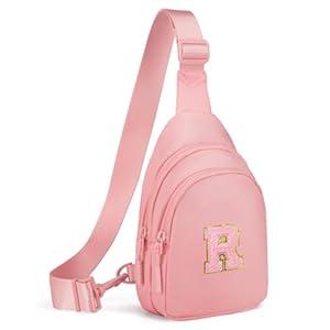 Viverte Gifts for Teen Girls 3 4 5 6 7 8 9 10 11 Year Old Girls Birthday Gifts for Best Friends Personalized Gifts for Women Preppy Stuff Small Initial Sling Bag (Light Pink-R)