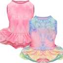 cyeollo 2 Pack Dog Dresses Spring Summer Dog Clothes Dress Breathable Pet Dresses for Small Dogs Girl, Tie Dye Large