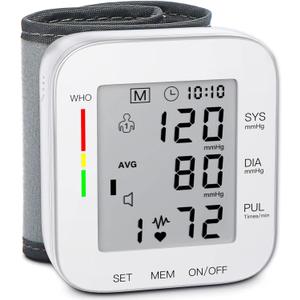 MMIZOO Wrist Blood Pressure Monitor Bp Monitor Large LCD Display Blood Pressure Machine Adjustable Wrist Cuff 5.31-7.68 inch Automatic 99x2 Sets Memory with Carrying Case for Home Use (W1681) (White)