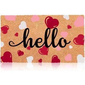 Blosssound Valentine's Day Doormat 17x29 Inch Welcome Rugs Coir Decorative Kitchen Mats Non Slip Entrance Floor Rugs for Indoor and Outdoor Home Decor Supplies(Hello)