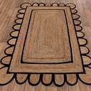 SVI Rug Scallop Pattern Jute Bohemian Area Rug (Black, 2'x6')