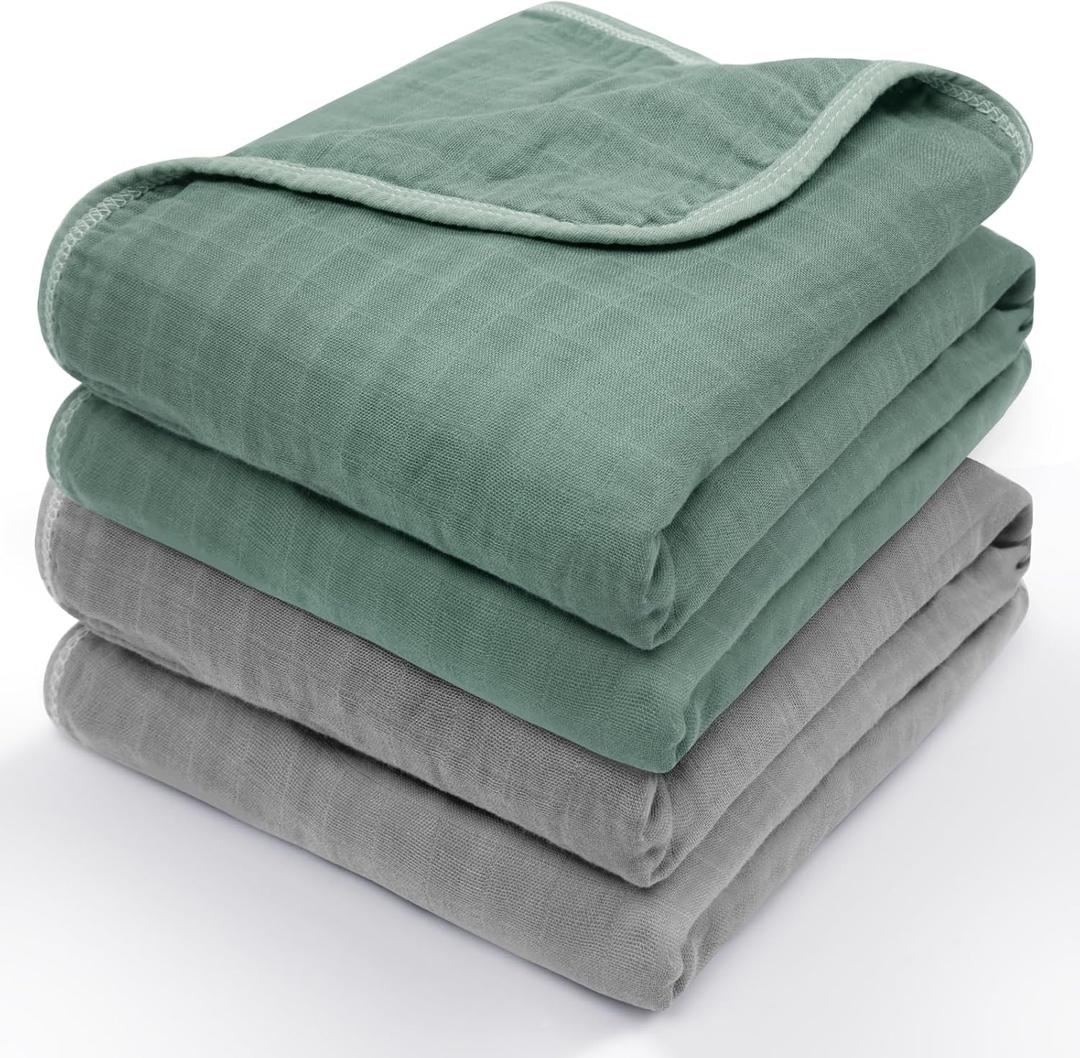 MEXXI Muslin Swaddle Blankets, 2 Pack Receiving Blankets, Breathable Soft Baby Wrap for Boys and Girls, Registry & Gift, 43 x 39 inches (Sage Green+grey)