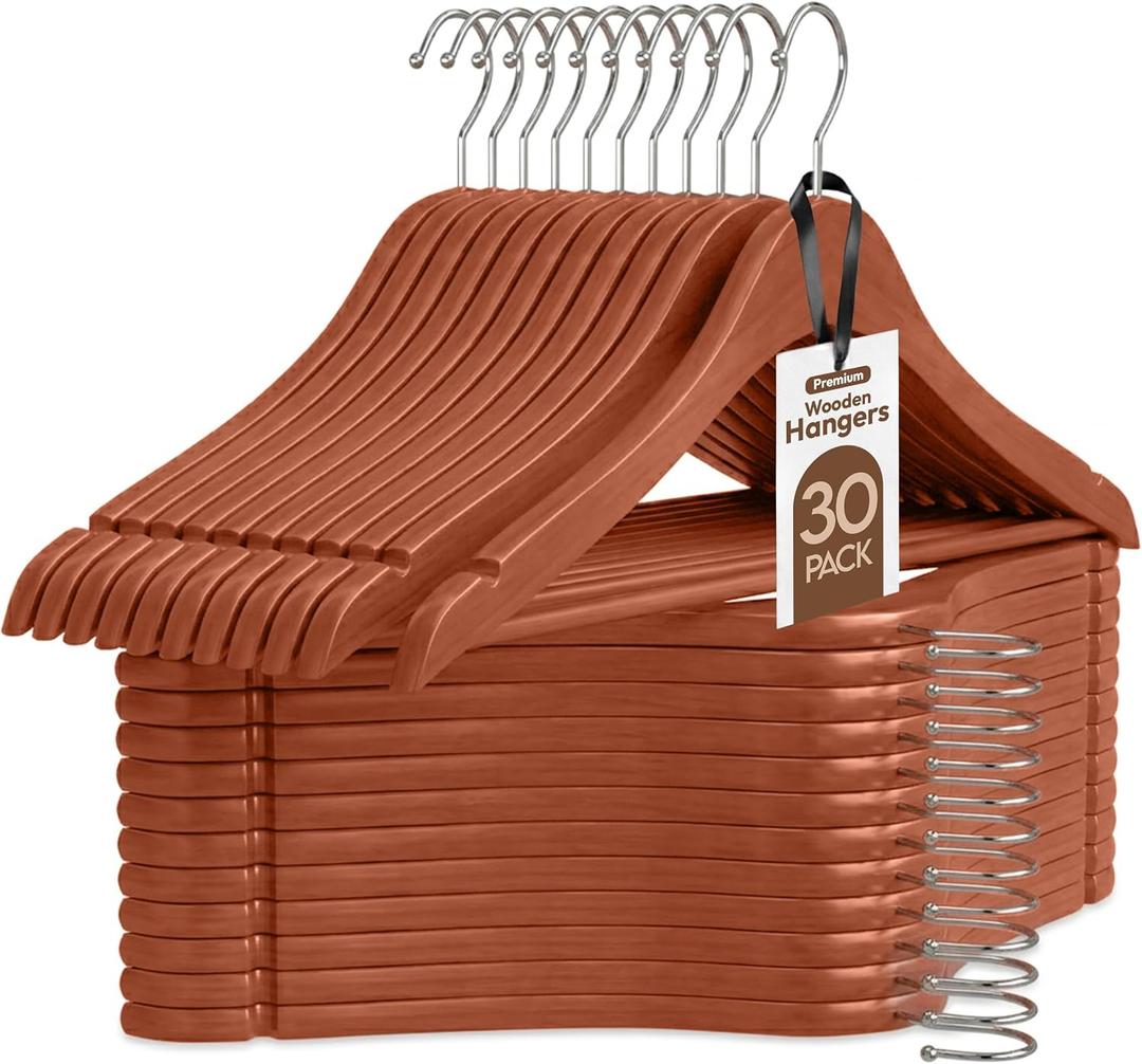 Utopia Home Premium Wooden Hangers 30 Pack - Durable & Slim Coat Hanger - Suit Hangers with 360-Degree Rotatable Hook - Wood Hangers with Shoulder Grooves (Cherry)