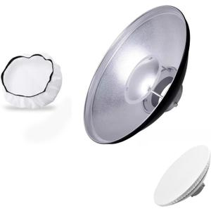 Godox 16.5inch/42cm Silver Beauty Dish Bowens Mount Reflector with White Diffuser, Light Modifier for Bowens Mount Studio Strobe Flash Light Monolight for Godox SK400II, AD600Pro, AD600BM, MS300