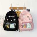 Preppy Backpack with Cute Rabbit & Carrot Plushies Cute Pin Accessories Y2K Aesthetic Backpack Laptop Backpack (Black)