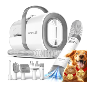 Oneisall Dog Grooming Vacuum, Pet Grooming Vacuum with Clipper Nail Grinder, 1.5L Dust Cup Dog Deshedding Brush with 7 Tools for Shedding Pet Hair, Home Cleaning(Gray)