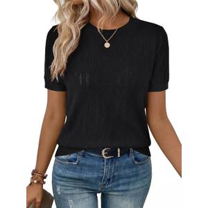 LaGracia Sweater for Women Short Sleeve Crew Neck Lightweight Sweaters Casual Summer Spring Tops 2026 Black XL