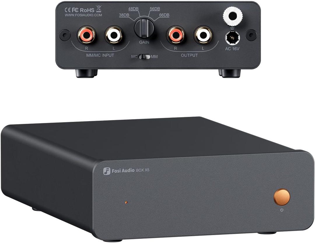 Fosi Audio Box X5 Phono Preamp for Turntable, Mini Preamplifier Home Audio for MM & MC Cartridge Turntable/Phonograph Record Player/Active Speakers, 4-Level Adjustable Gain 38/48/56/66 dB with RCA