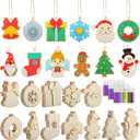48 Pcs Christmas Painting Craft Kit for Kids, 3D Wooden DIY Ornaments with Christmas Tree Snowman Socks Gingerbread Man and Painting Set, Paint Your Own Craft Ornaments Holiday Gift Decor