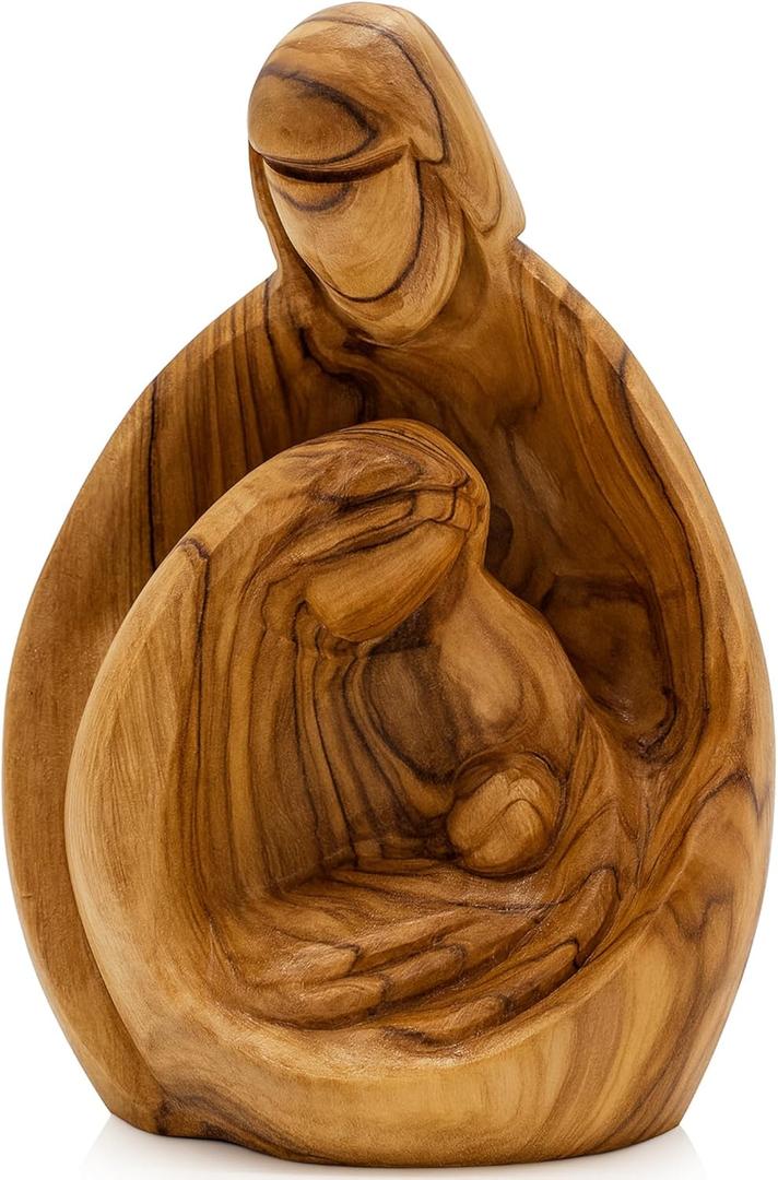 Zuluf Hand-Carved Olive Wood Holy Family Statue  Mary, Joseph & Baby Jesus Nativity Scene for Christmas Decor  Catholic Wooden Figurine 4.3" for Home or Church Display  HOF001