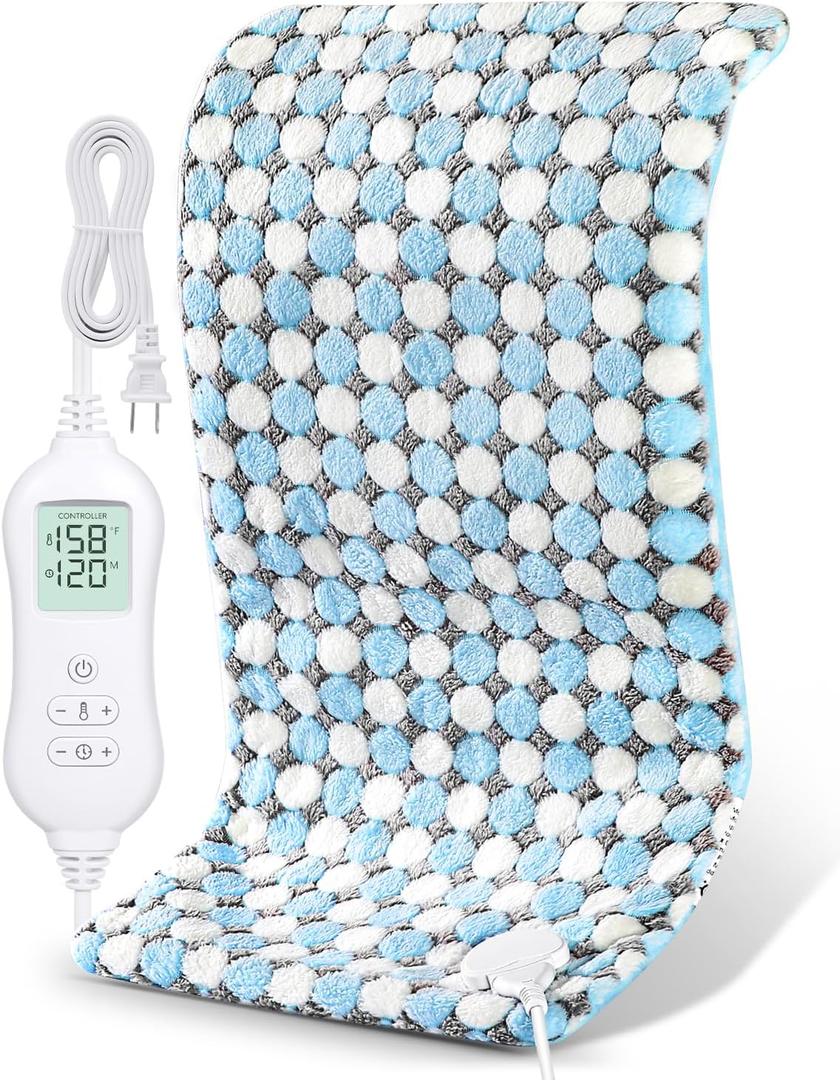 NOWWISH Heating Pad for Back Pain Relief & Period Cramps, 12x24 Inch Moist Heat Electric Heating Pad with 6 Heat Settings and Auto Shut-Off, Machine Washable, Christmas Gifts for Women Men, Blue Dot