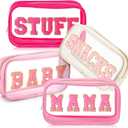 4 Pcs Mama and Baby Toiletry Bag Clear Chenille Letter Diaper Bag Pouch Snacks Makeup Stuff Travel Preppy Transparent Pouch with Zipper for Women Gift(Bright Color)