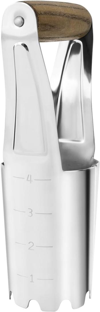 Haliaeetus Bulb Planter Tool, 4 inches Depth Mark Hand Bulb Planter, Non-Bending Stainless Steel Bulb Planter Digger, Garden Bulb Transplanter with Comfortable Wood Handle for Planting Tulip, Daffodil