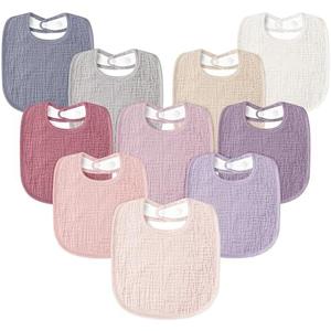 Susurration Muslin Baby Drool Bibs 10Pack Soft Square Adjustable Bandana Bibs for Unisex Baby Girls & Boys