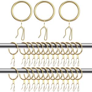 Hotop 60 Pieces 1.26 Inch Metal Drapery Curtain Rings Curtain Hanging Rings and 60 Pieces Metal Drapery Pin Hooks for Drapes Window Door Shower (Gold)
