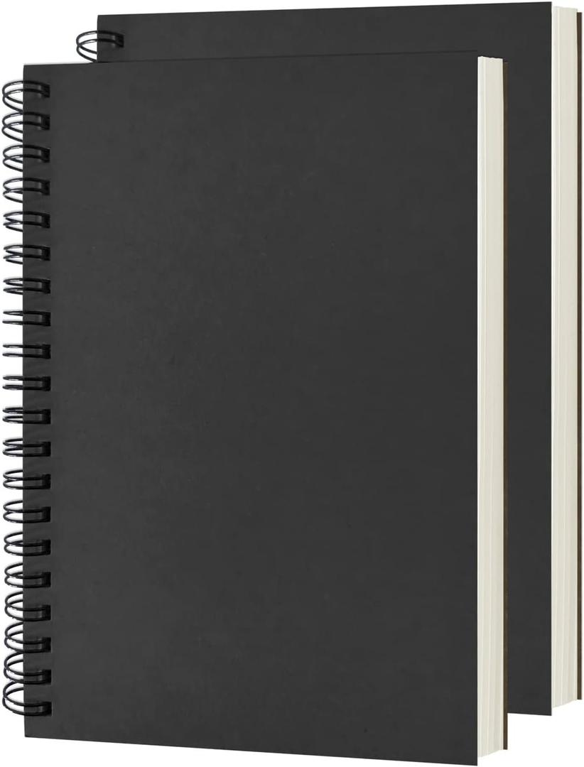 DSTELIN Blank Spiral Notebook, 2-Pack, Soft Cover, Sketch book, 100 Pages / 50 Sheets, 7.5 inch x 5.1 inch, 100GSM, (Black)